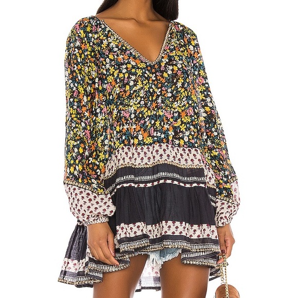 Free People Tops - NEW Free People Tunic Top Floral Embellished Patchwork Long Sleeve Shirt Small